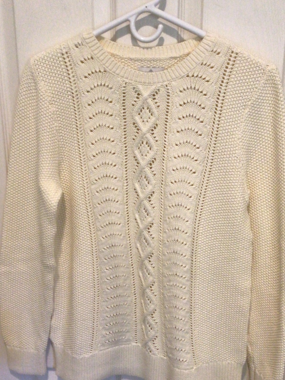 L.L. Bean Cream Cable-Knit Crewneck Sweater